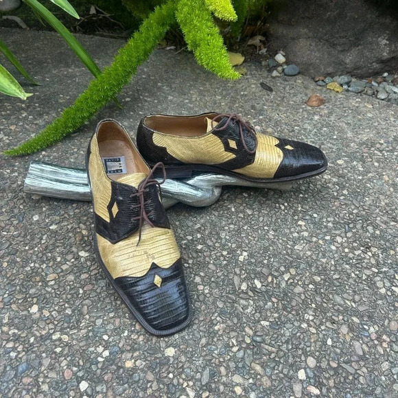 David Eden Genuine Teju Lizard Brown Camel Lace Up Dress Oxfords Shoes Size 11.5 - Picture 13 of 13